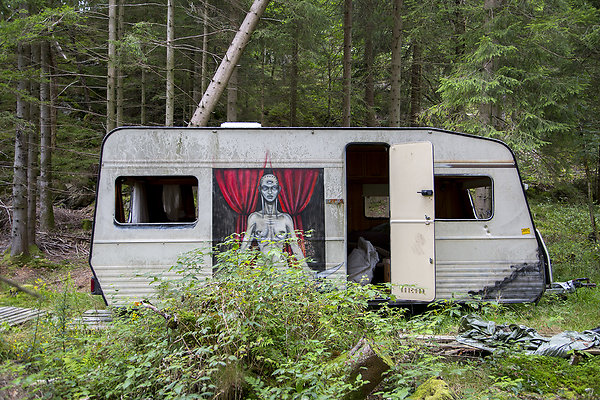 trailer in woods